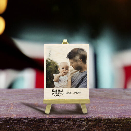 Best Dad Wood Print With Easel Stand | Personalized | 4X6 Inches - Image 2