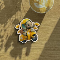 Elephant Bike Ride Wooden Magnet