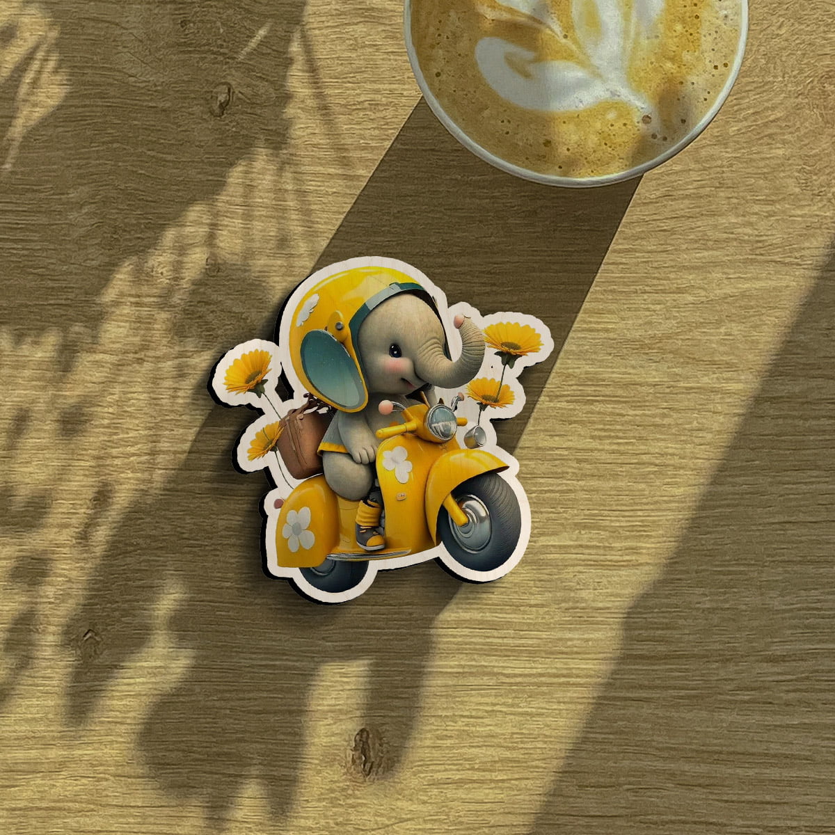 Elephant Bike Ride Wooden Magnet