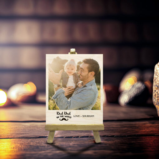 Best Dad Wood Print With Easel Stand | Personalized | 4X6 Inches - Image 3