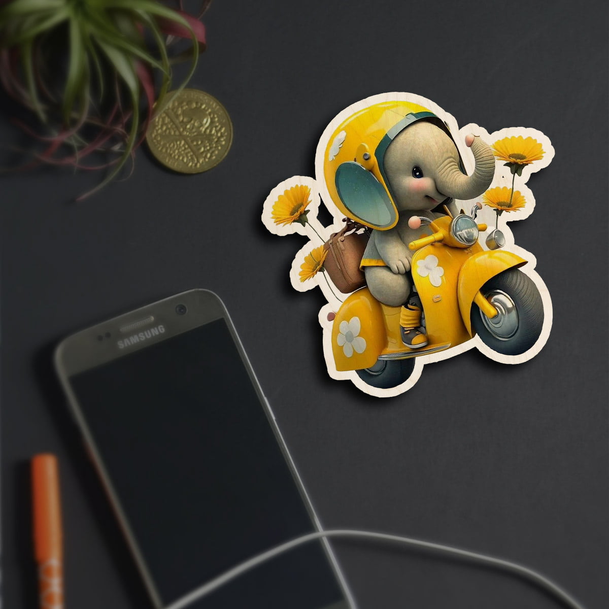 Elephant Bike Ride Wooden Magnet - Image 3