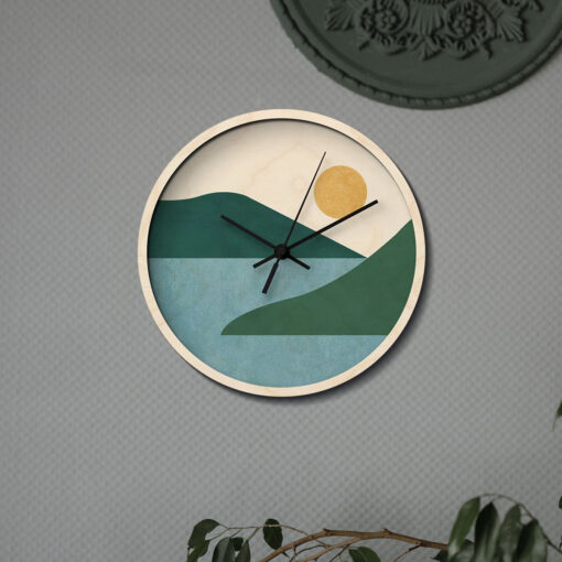 Sunny Lake - Abstract Landscape Wood Wall Clock - Image 4