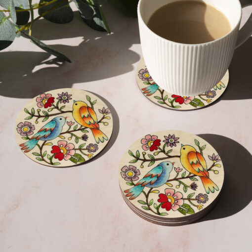 Bird Painting Wooden Coasters | Personalized | 4x4 Inch - Image 4