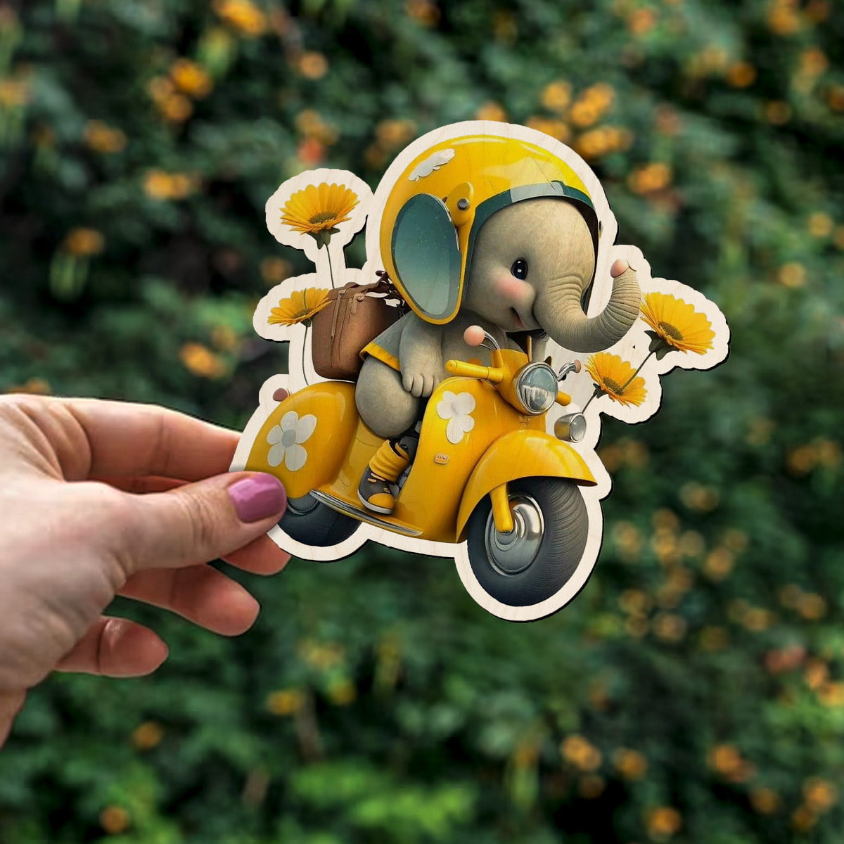 Elephant Bike Ride Wooden Magnet - Image 4