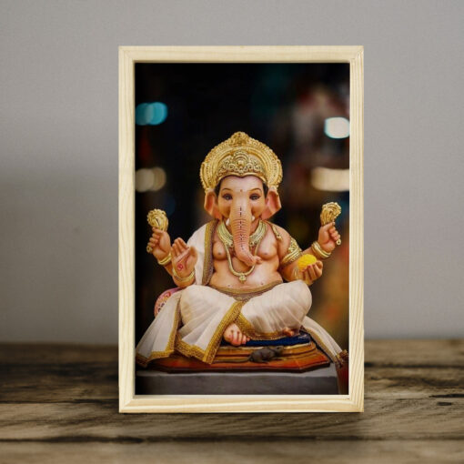 God Ganesh Wooden Pine Frame