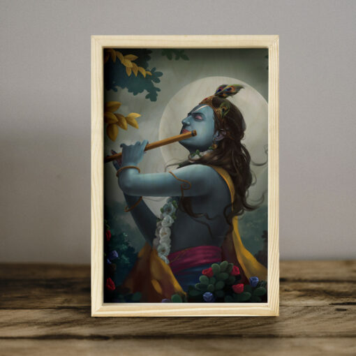 God Krishna Wooden Pine Frame