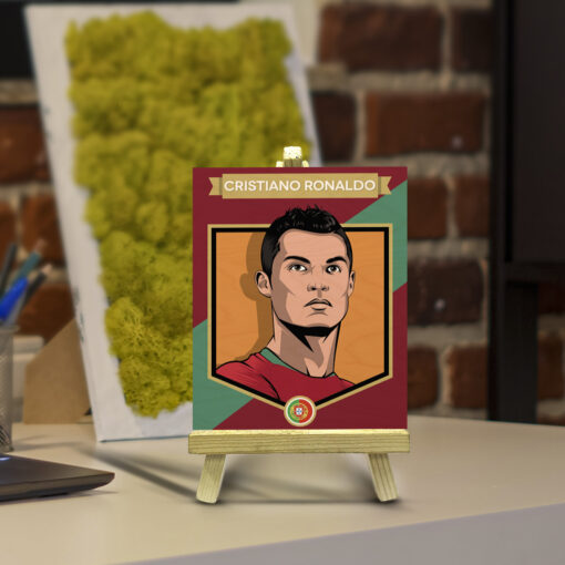 Minimalist Cristiano Ronaldo Wood Print With Easel Stand | 4X6 Inches