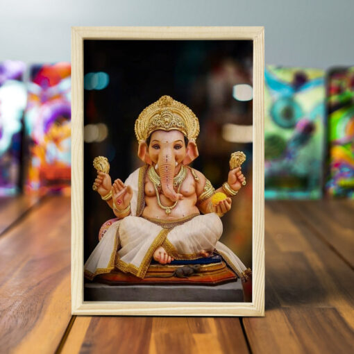God Ganesh Wooden Pine Frame - Image 5