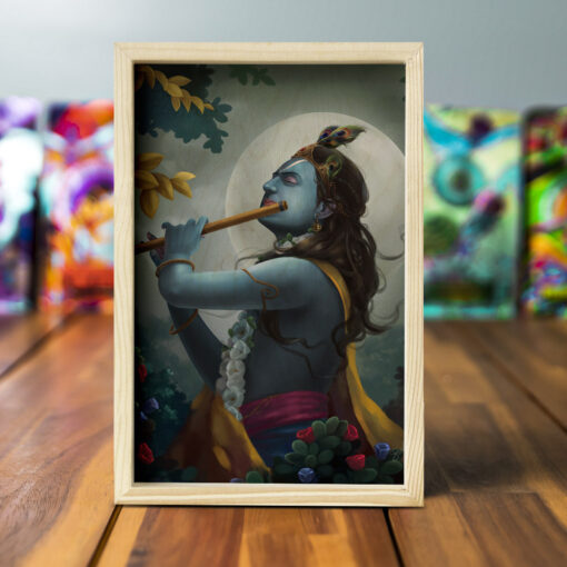 God Krishna Wooden Pine Frame - Image 5