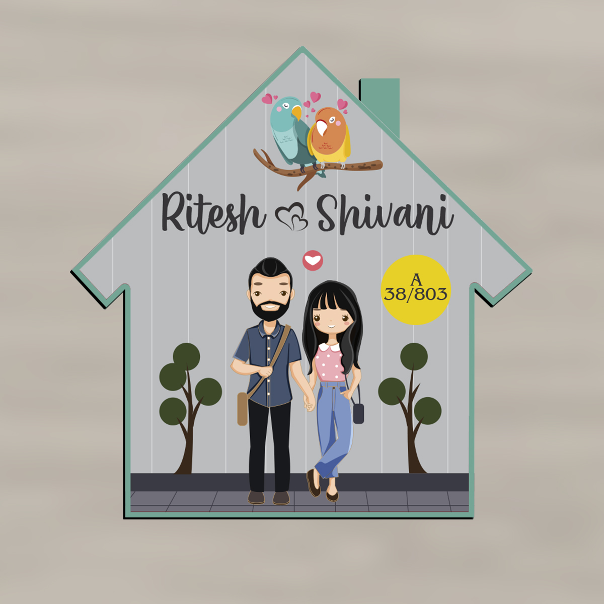 Couple Theme Wooden Name Plate | Personalized | 12x12 inches