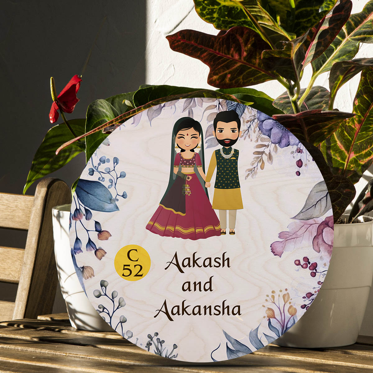 Floral Couple Theme Nameplate | Personalized | 12x12 inches