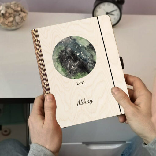 Leo Personalized Wooden Notebook