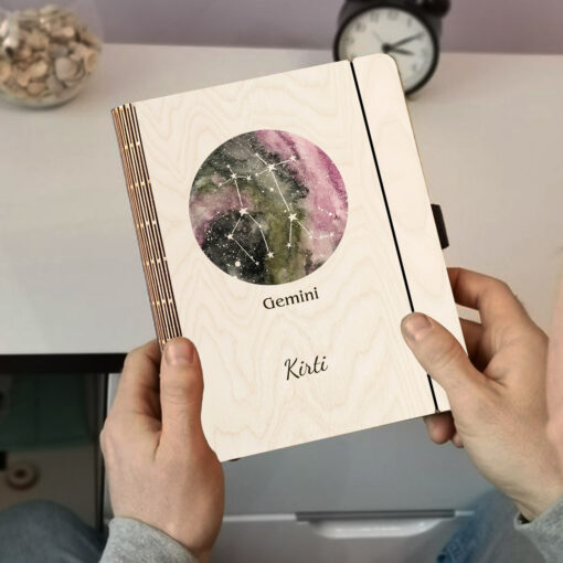 Gemini Personalized Wooden Notebook