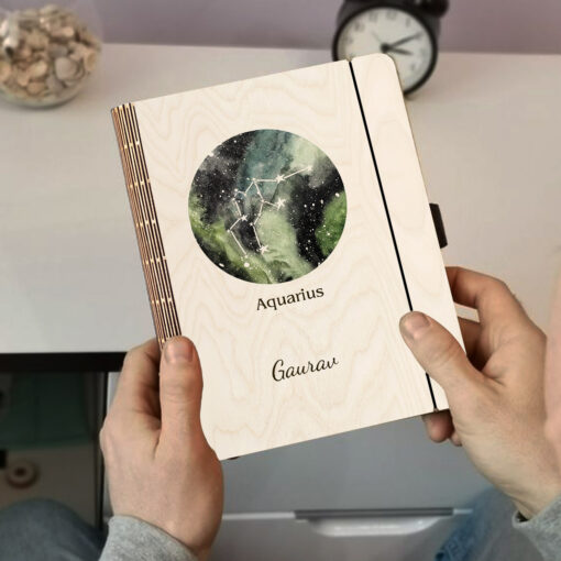 Aquarius Personalized Wooden Notebook