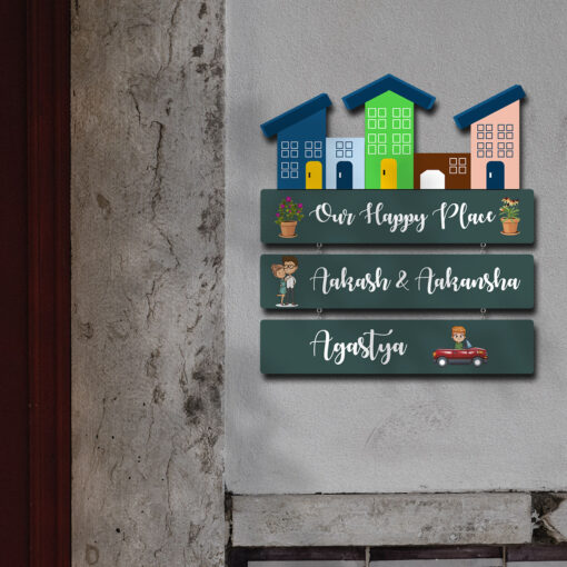 Our Happy Place Wooden Nameplate - Image 2