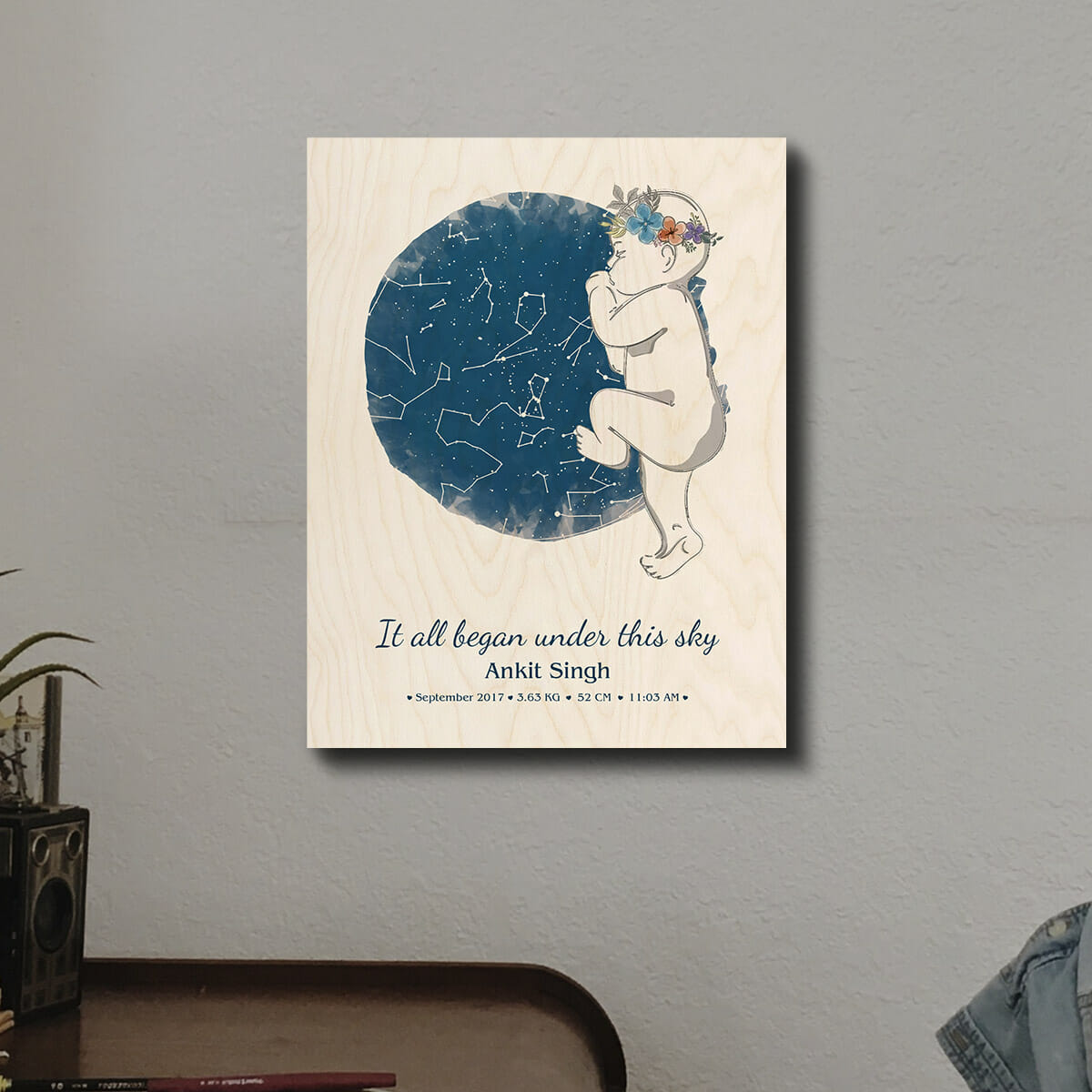 Baby Born Star Sky Map Wood Print | Personalized - Image 3