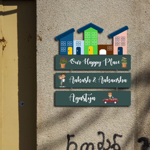 Our Happy Place Wooden Nameplate - Image 3