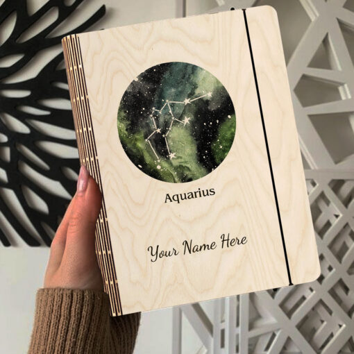 Aquarius Personalized Wooden Notebook - Image 4