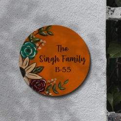 Floral Painting Circle Wooden Nameplate | Personalized