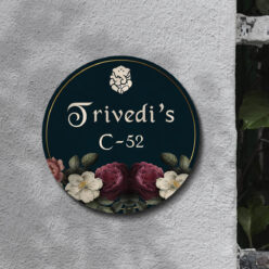 Circular Floral Wooden Nameplate | Personalized | 12x12 inches