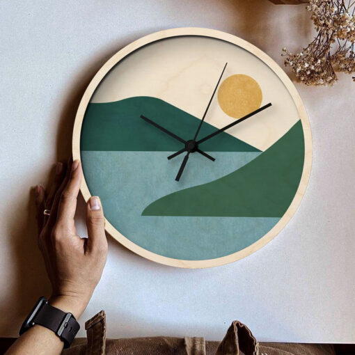 Sunny Lake - Abstract Landscape Wood Wall Clock