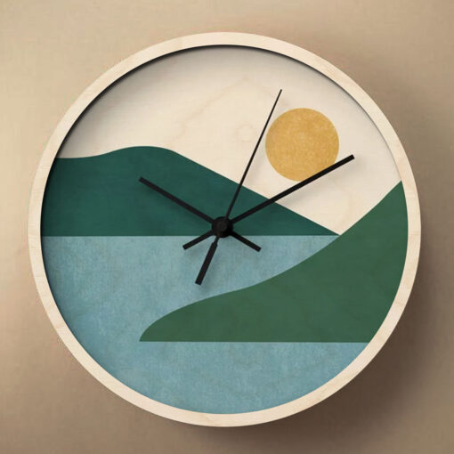 Sunny Lake - Abstract Landscape Wood Wall Clock - Image 3