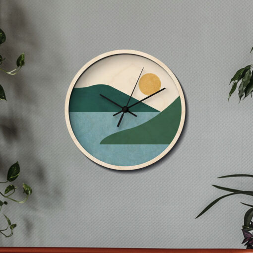 Sunny Lake - Abstract Landscape Wood Wall Clock - Image 5