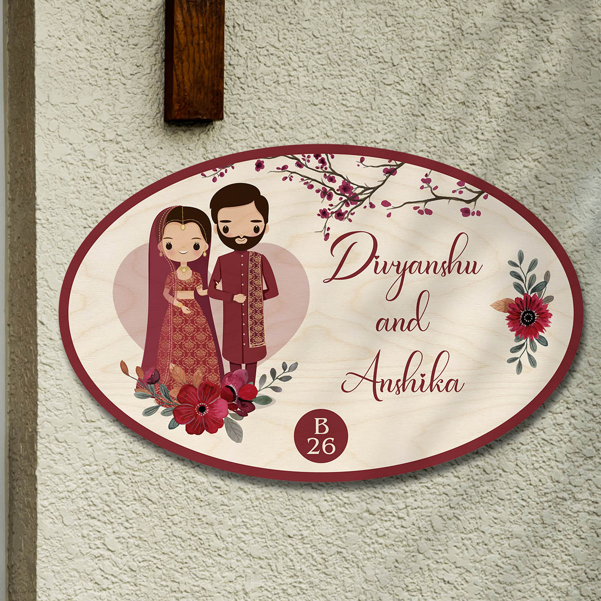 Oval Couple Theme Nameplate | Personalized | 12x8 Inch