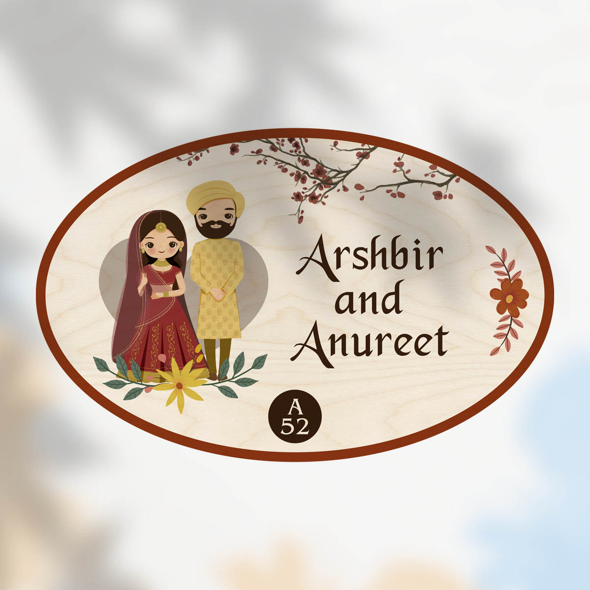 Punjabi Couple Theme Nameplate | Personalized | 12x8 Inch