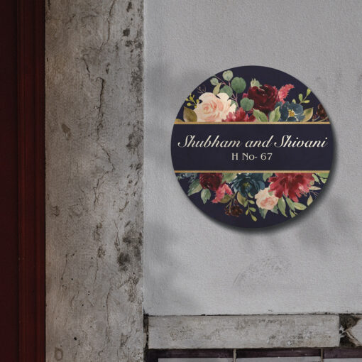 Dark Floral Circle Wooden Nameplate | Personalized | 12x12 Inch - Image 2