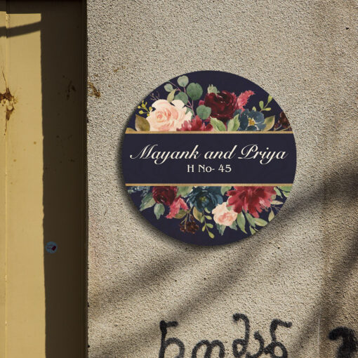 Dark Floral Circle Wooden Nameplate | Personalized | 12x12 Inch - Image 3