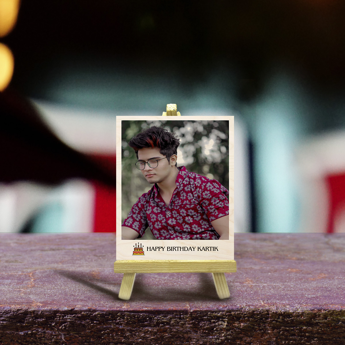 Happy Birthday Wood Print With Easel Stand | Personalized | 4X6 Inches - Image 2