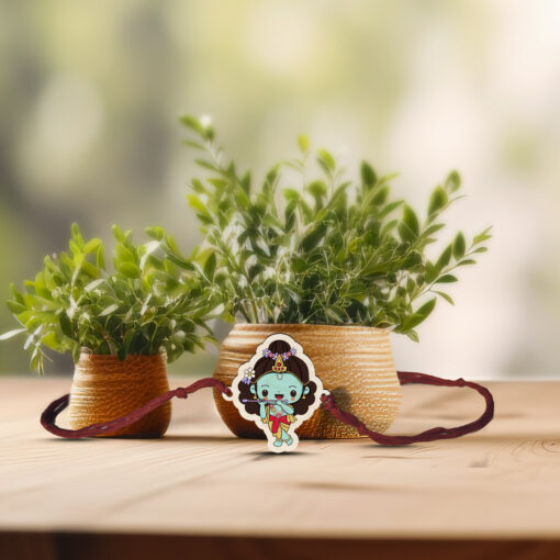 Cute Krishna Wooden Rakhi - Image 5