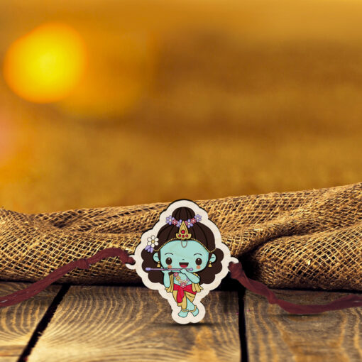 Cute Krishna Wooden Rakhi - Image 2