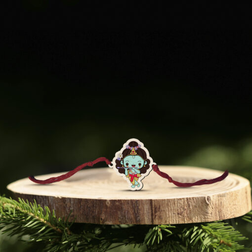 Cute Krishna Wooden Rakhi - Image 4