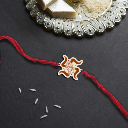 Ganesha with Swastik wooden Rakhi - Image 2