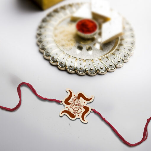 Ganesha with Swastik wooden Rakhi - Image 3