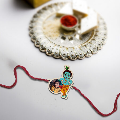 Personalized Krishna Photo | Wooden Rakhi - Image 3
