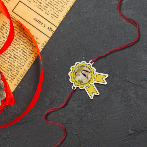 personalized Wooden Photo Rakhi with Magnet - Image 4