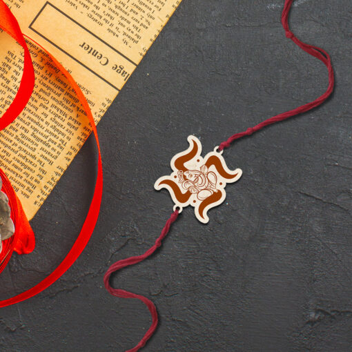 Ganesha with Swastik wooden Rakhi - Image 4