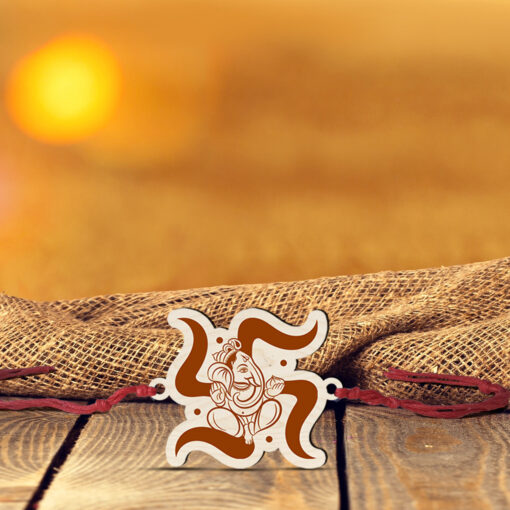Ganesha with Swastik wooden Rakhi - Image 5