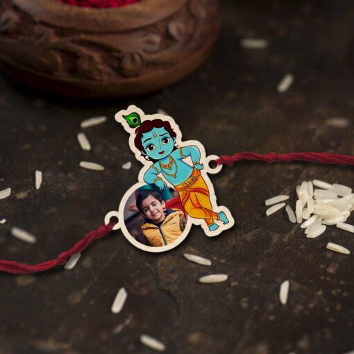 Personalized Krishna Photo | Wooden Rakhi