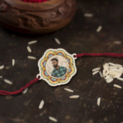 Colorful Floral Personalized Photo Wooden rakhi