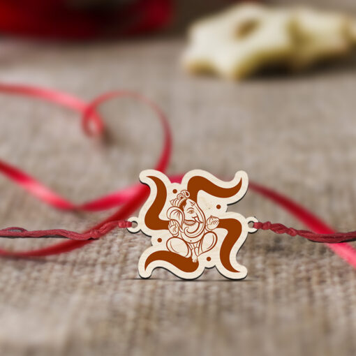 Ganesha with Swastik wooden Rakhi