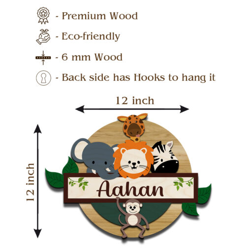 Kids Circular Animal Theme | 3D Wooden Name Plate - Image 7