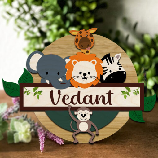 Kids Circular Animal Theme | 3D Wooden Name Plate