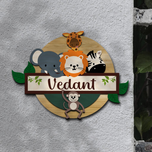 Kids Circular Animal Theme | 3D Wooden Name Plate - Image 5
