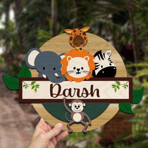 Kids Circular Animal Theme | 3D Wooden Name Plate - Image 6
