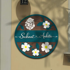 Lord Ganesha with Floral 3D Nameplate | Personalised | 12*12 Inches