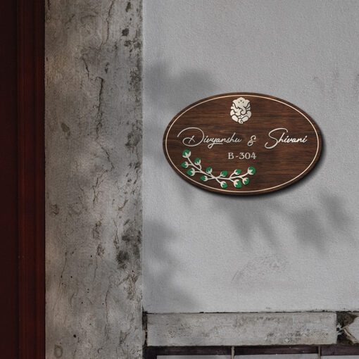 Personalized Oval Floral Wooden Name plate - Image 2